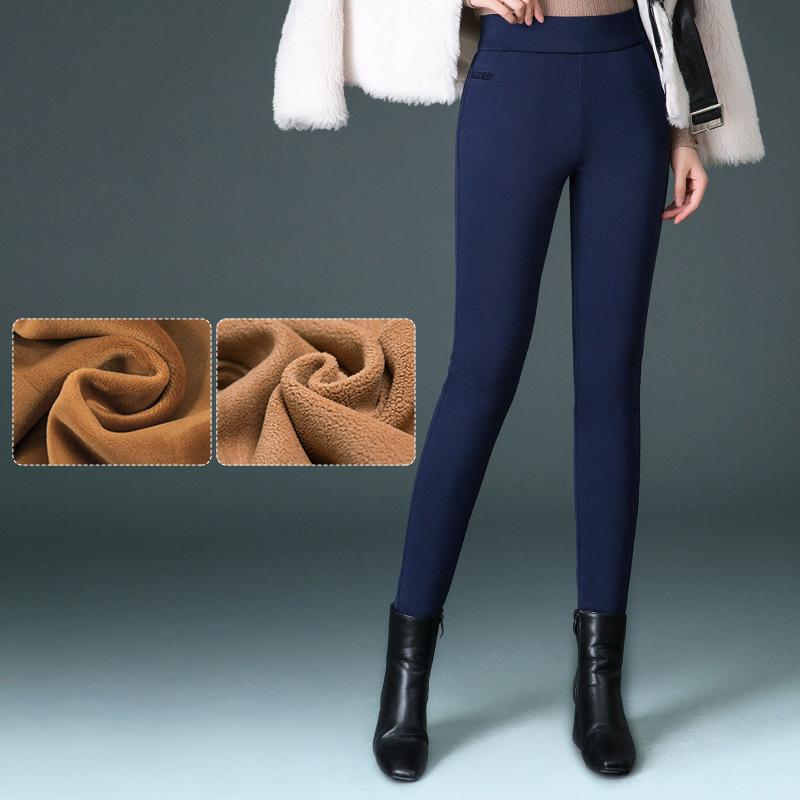 

Зима плюс оксамитовий потовщений верхній одяг легінси Жіночі тонкі штани олівці Теплі штани з високою талією Матері штани XL темно-синього кольору