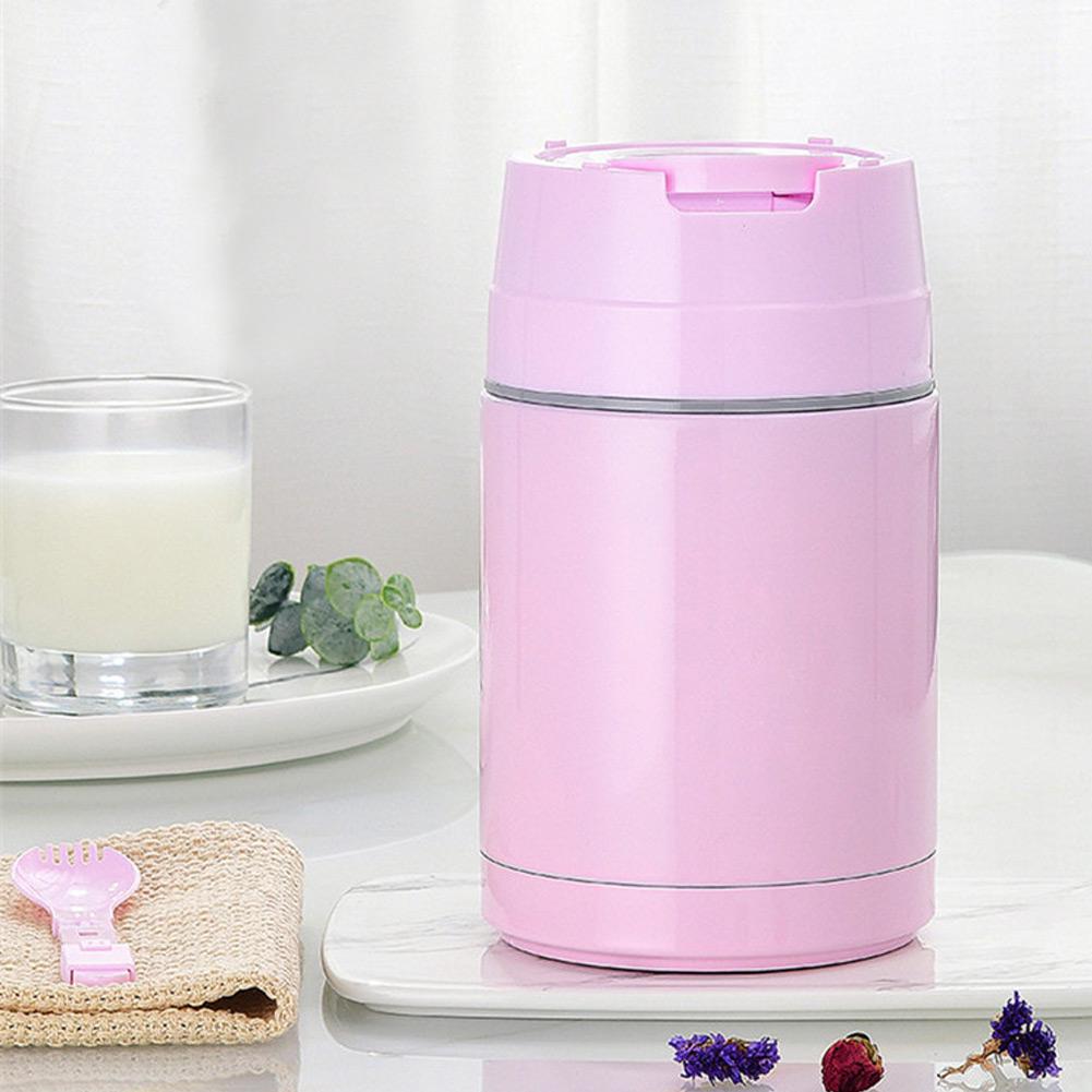 800ml Stainless Steel Portable Vacuum Thermal Cup Pot Lunch Box Insulated Food Container Pink