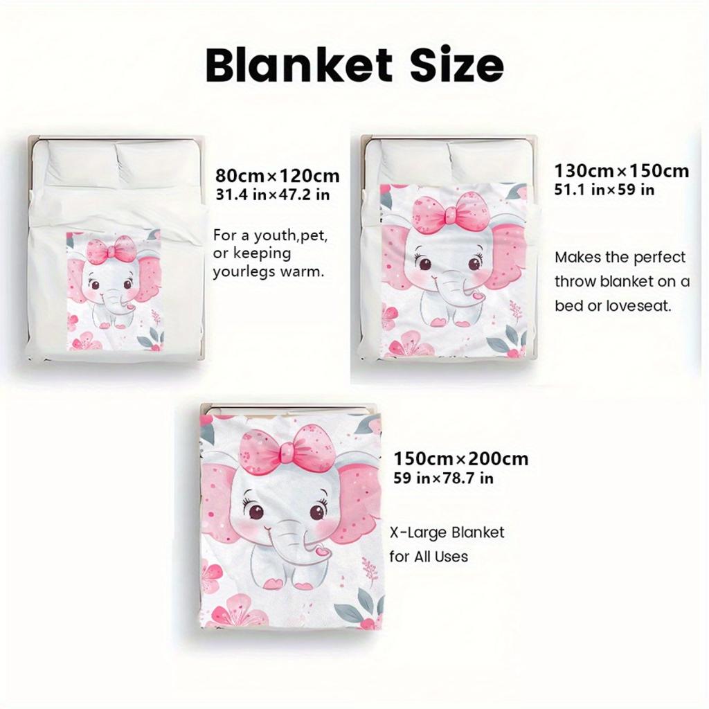 Cute Elephant Fleece Blanket Pink Bow Cartoon Animal Soft Flannel Throw Bed Cover Kids Nursery Decor Gift for Baby Girls