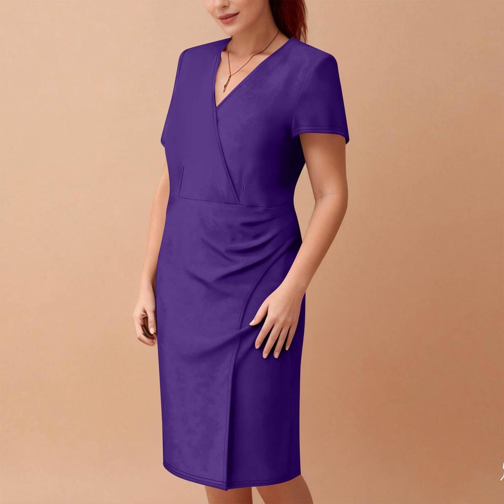 Women's Plus Size Casual Loose-Fit V-Neck Short-Sleeve Dress