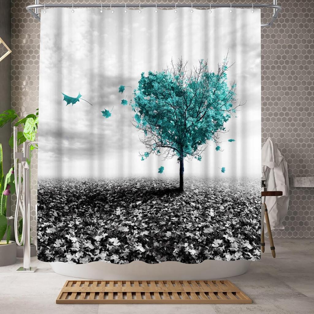Natural Heart Shaped Tree Shower Curtain Polyester Fabric Bathroom Decoration Waterproof Shower Curtain 180X180Cm