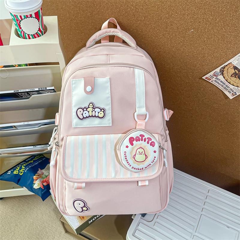 Color Block Student Schoolbag Women College Style Backpack