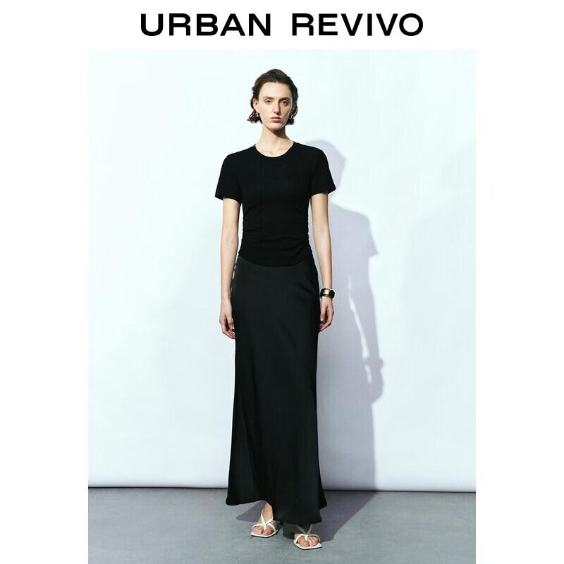 UR2026 Women s Ruched Slim Fit Round Neck T-shirt M