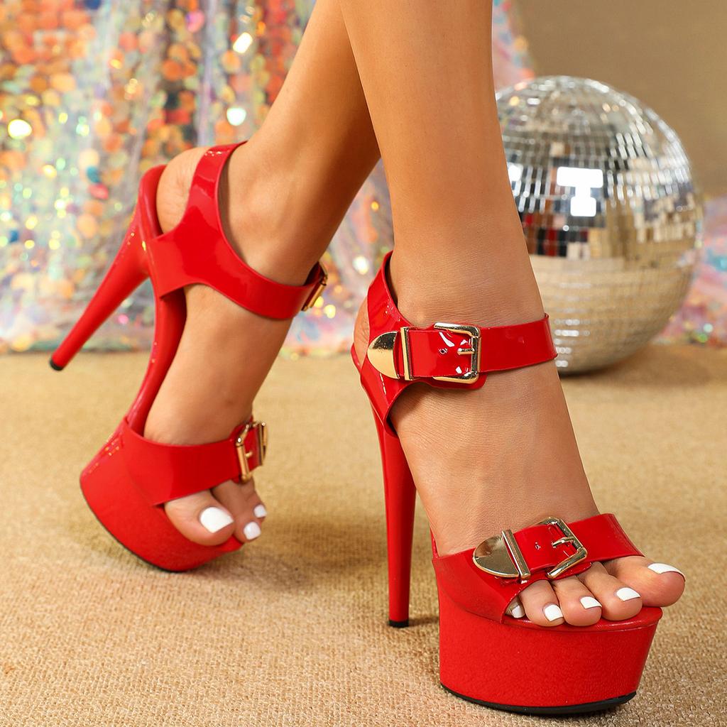 Fashion Model High Heels Thin Heels, Sexy Black Waterproof Platform 15cm Tall Stunningly High Heels High-heeled Sandals