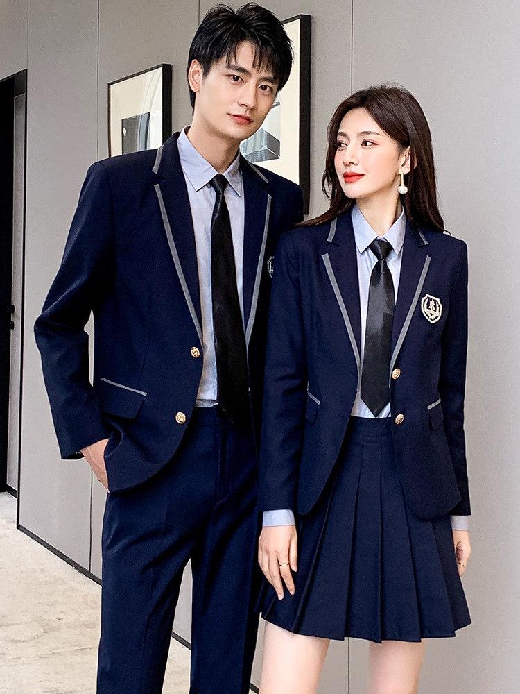 Unisex British College-Style Suit Jacket & Pleated Skirt Set: Stylish, Professional JK Uniform.