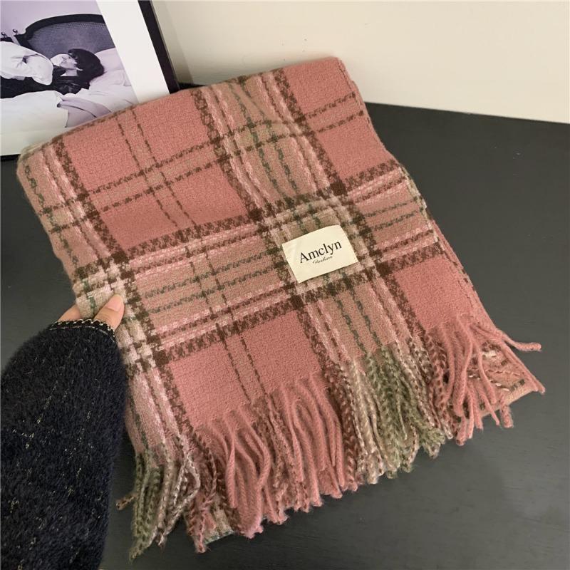 Red Plaid Scarf Women's Winter New Versatile Thickened Warm Scarf Student Christmas Gift
