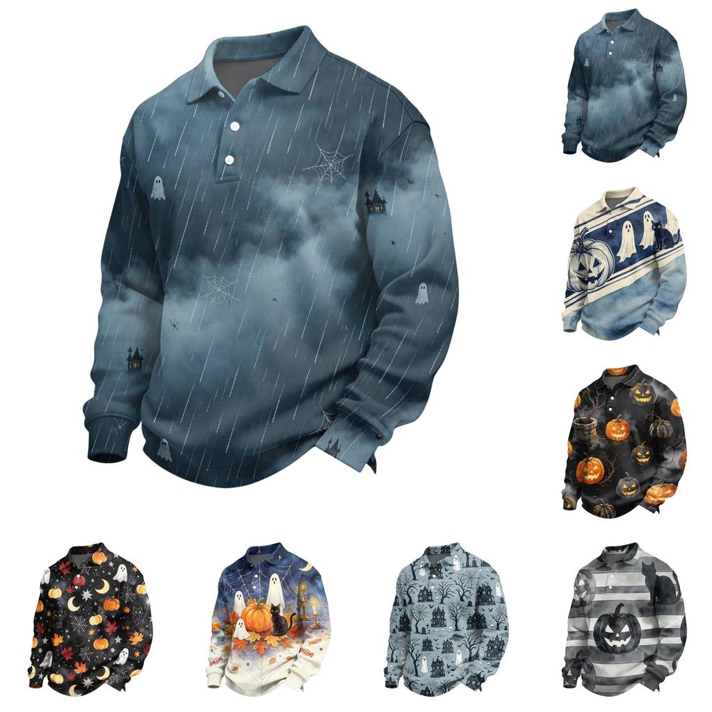 Men's Halloween Long Sleeve Button Up Shirt for Party and Casual Wear