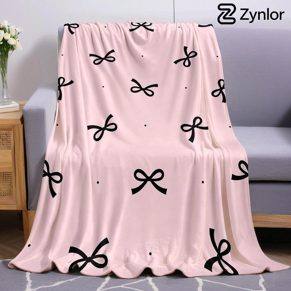 Pink Mini Bow Ultra Soft Sherpa Fleece Blanket Fluffy Warm Halloween Cozy Throw for Sofa Couch Bedroom Gift All season