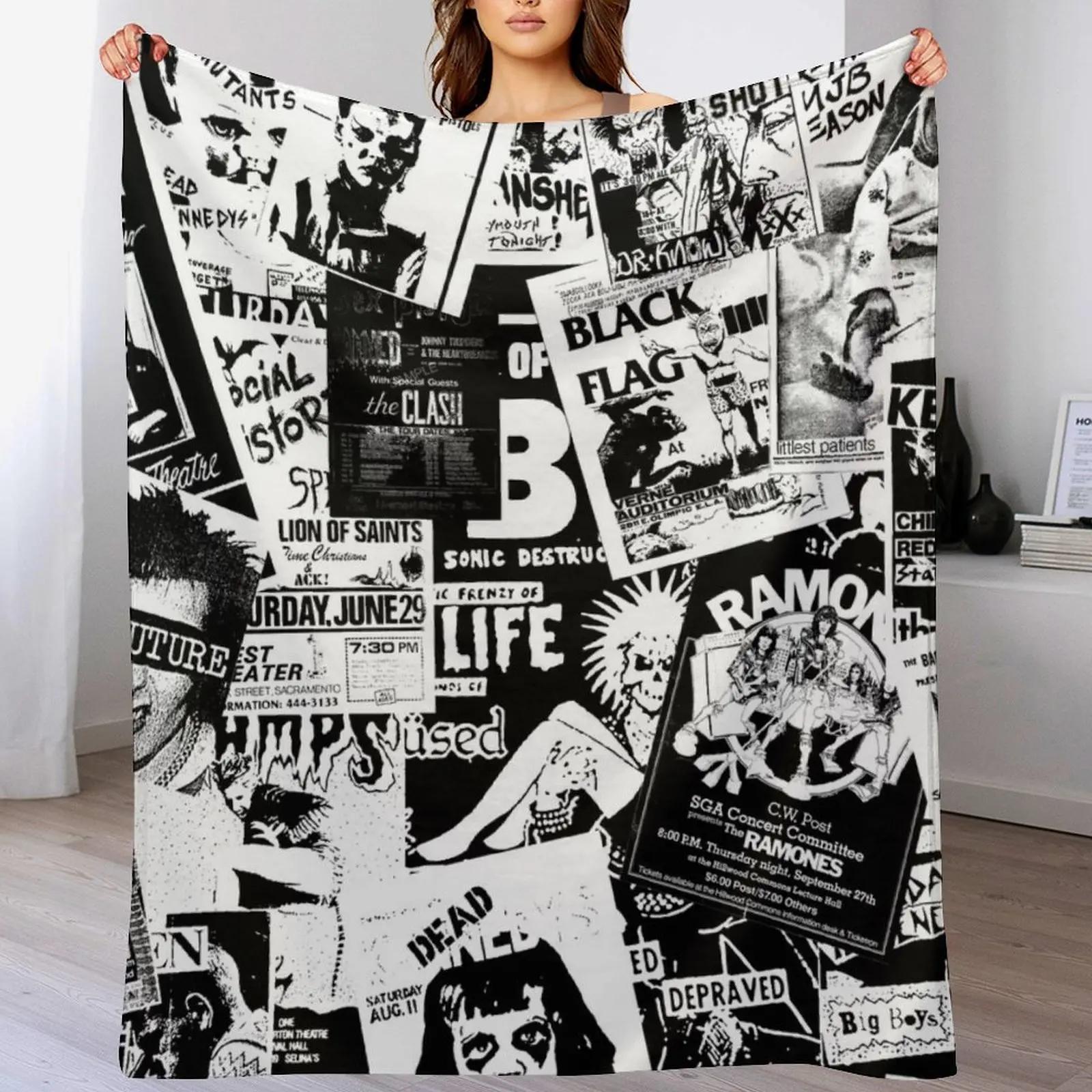 Punk Flyers Collage Throw Blanket Fuzzy Plush Throw Blanket for Sofa Chair 102x76cm(40x30in)