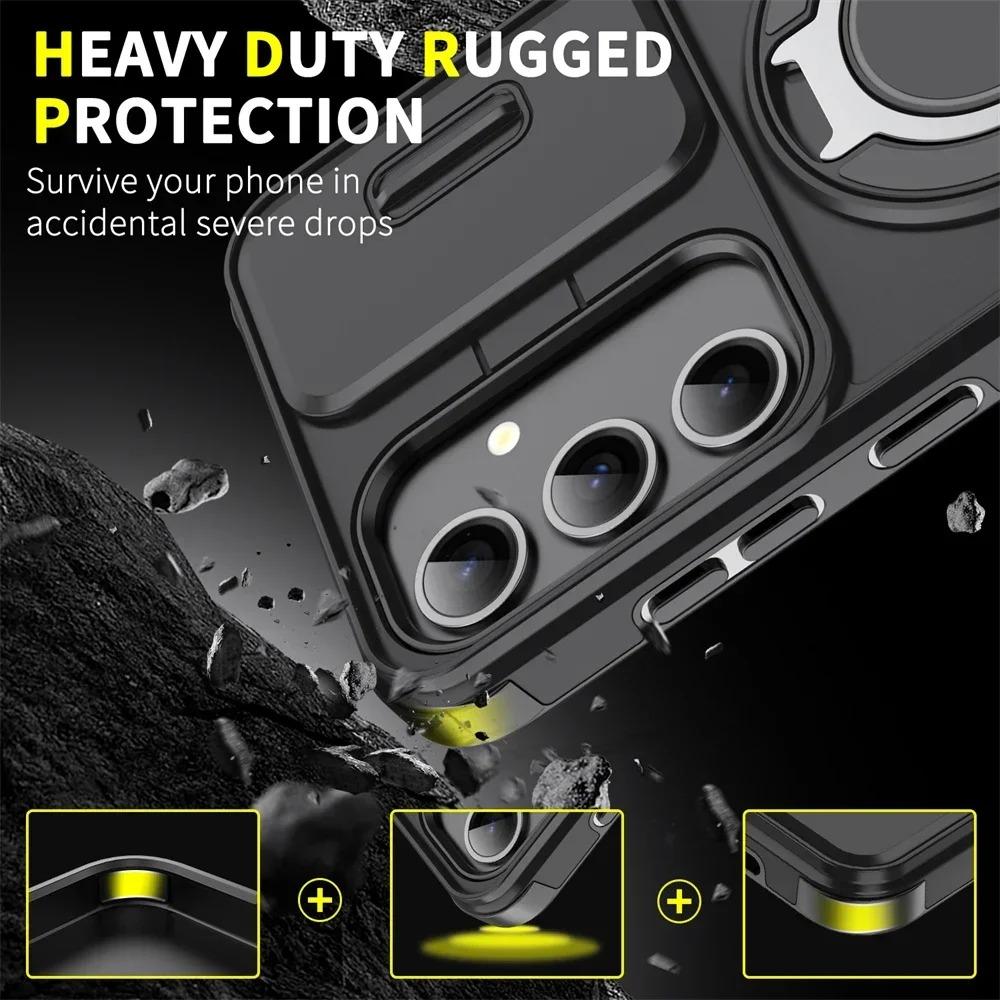 Armor Magnetic Holder Phone Case for Samsung A16 A06 A55 A35 A25 A15 A54 A14 A23 A13 5G Slide Camera Protection Shockproof Cover