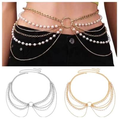 Fashion Multi-layer Waist Chain Metal Hip High Tassel Body Chain Gold Silver Pearl Waistband Dress Accessories