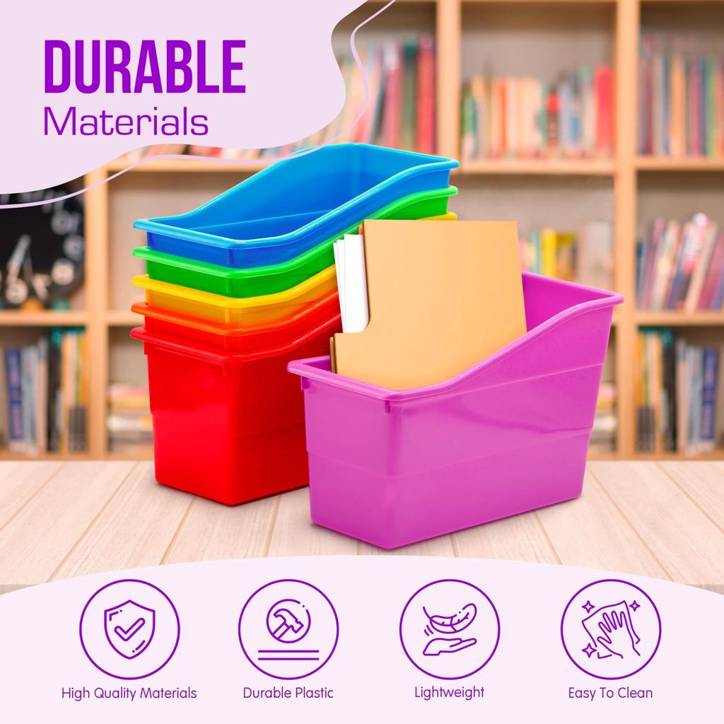 6pcs Durable Book and Binder Holder, Files Book Bins for Classroom, Plastic Vertical Storage Book Organizer Folder Office