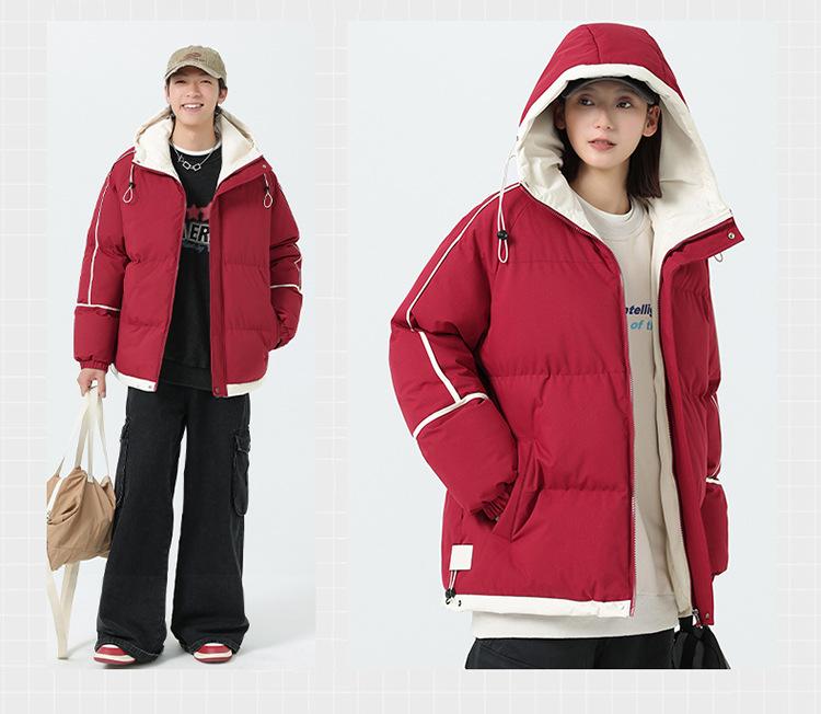 Winter couple hooded cotton-padded jacket new thickened casual loose flow warm cotton-padded jacket solid color versatile cotton-padded jacket