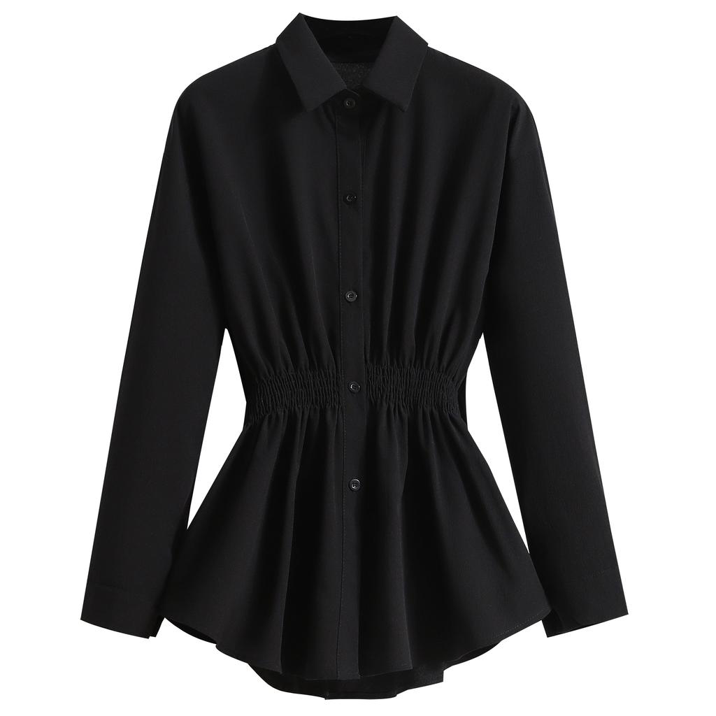 Women's Plus Size Blouse Korean Style Spring Autumn Loose Elegant Casual Mid-length Tops Long Sleeved Waist Cinching Shirts