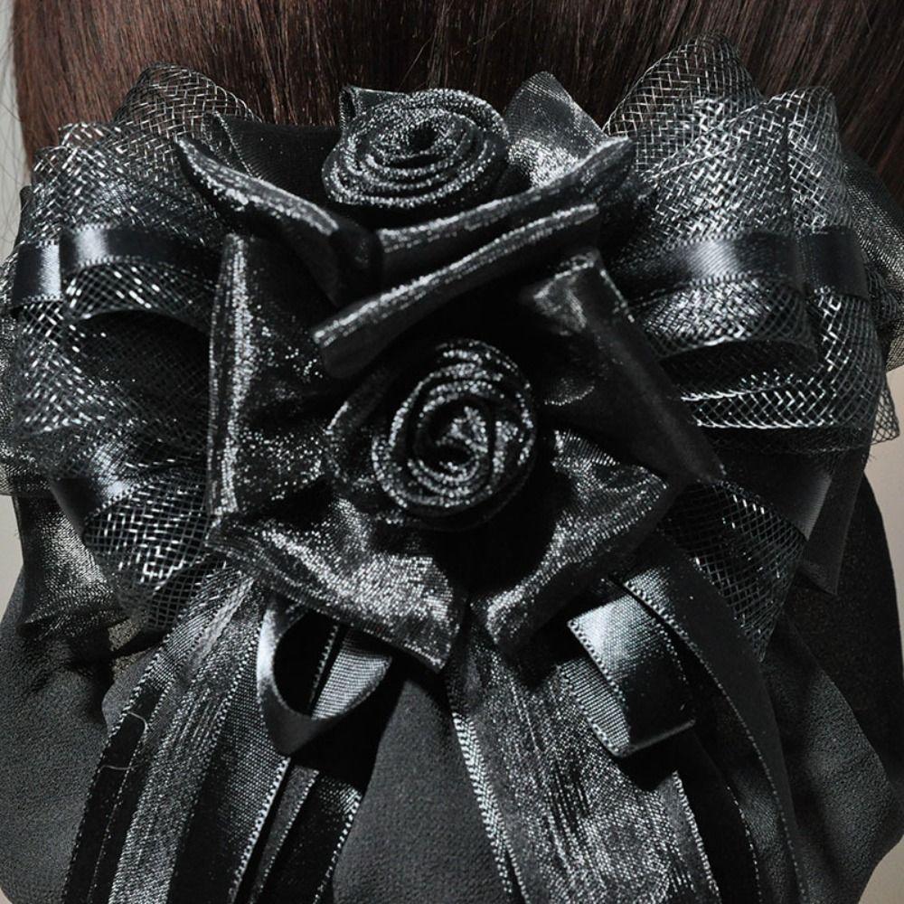Classic Bowknot Net Bun Fashion Pearl Barrette Hair Accessories Snood  For Nurse Bank Catering
