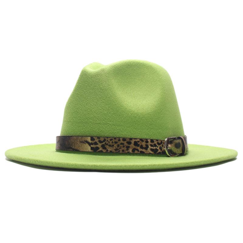 Four seasons flat woolen top hat, metal leopard print belt, big-brimmed felt hat, plain weave top hat