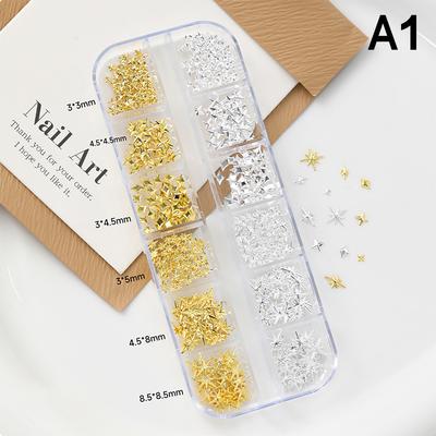 6/12 Grids Mix Nail Rivet Studs Gold/Silver Stars Light Nail Art Charms Starlight Accessories Manicure Supplies