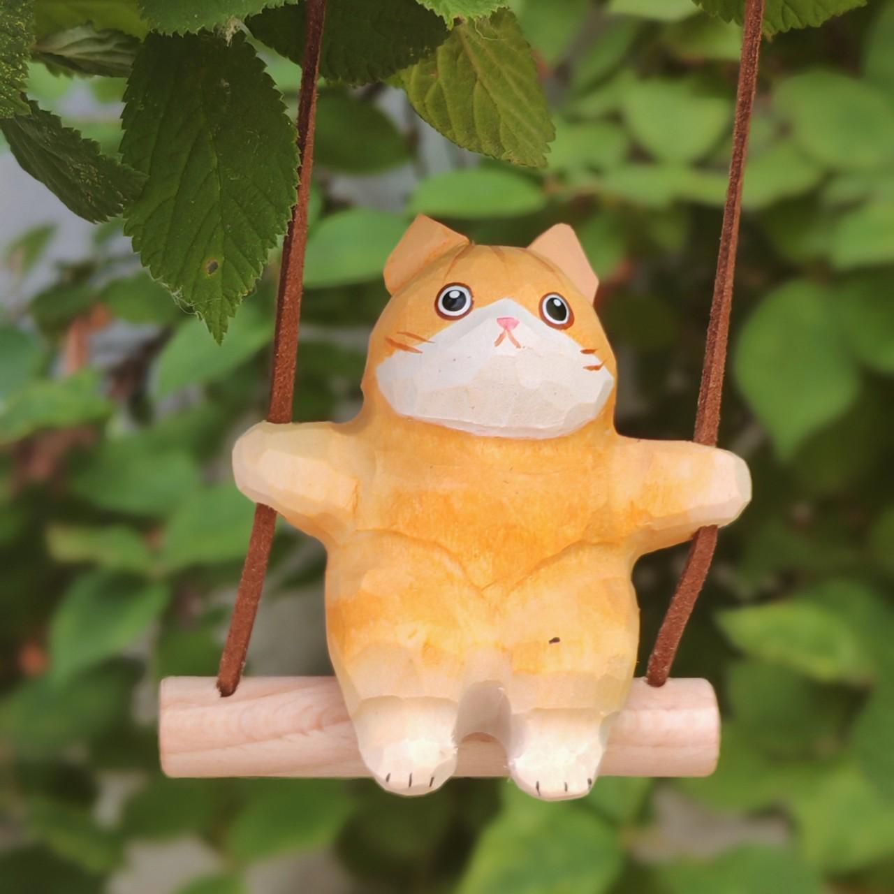Wood Kitten Ornaments Cute Hand Engraving Wooden Cat Simple Style Small Decorations Dolls Children Girls Yellow Cute Cat