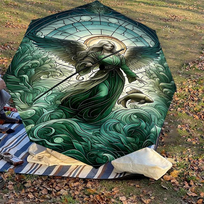 1PC Angel Stained GlassAutomatic Open/Close Umbrella with Windproof, 8-Rib Sturdy Canopy, Durable Ribs, Fashionable Design1205A