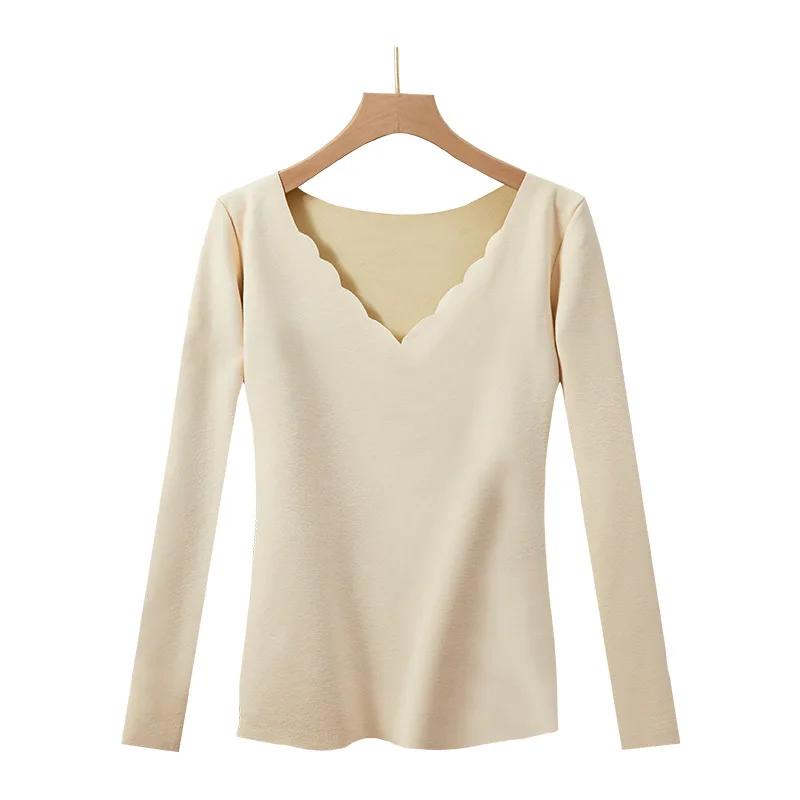 

Осень Зима Женское Термобелье Плюс Бархат Теплый Термотоп Длинная Терморубашка Женская XL бежевый