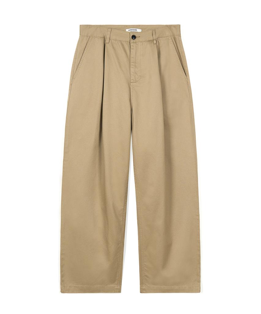EXCONTAINER Classic One-Pleat Cotton Chino Pants (Beige)