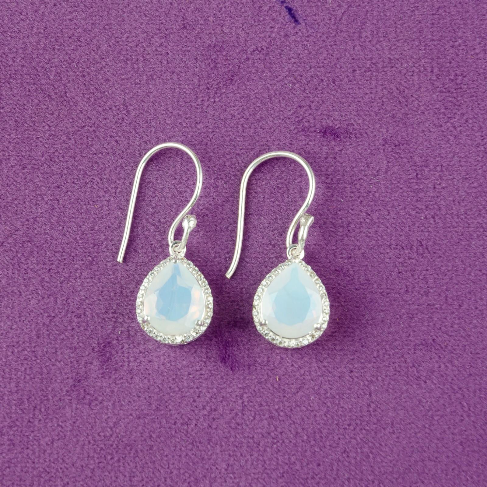 

Milky Opal Gemstone 925 Sterling Silver Jewelry Zircon Earrings Birthday Gift CZE-4-10