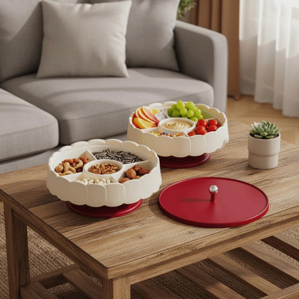 Red Snack Serving Tray with Lid Fruit Plate Multifunctional Candy Box  Spring Festival