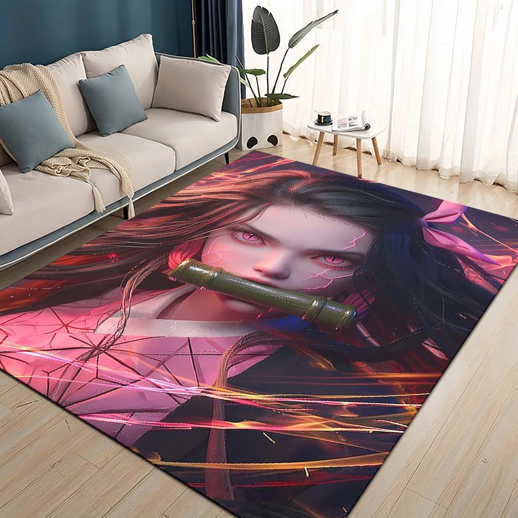 27 Style Demon S-Slayer Cartoon Kamado Nezuko Anime Carpet Rug for Living Room Bedroom Home Sofa Decoration,Non-slip Floor Mat