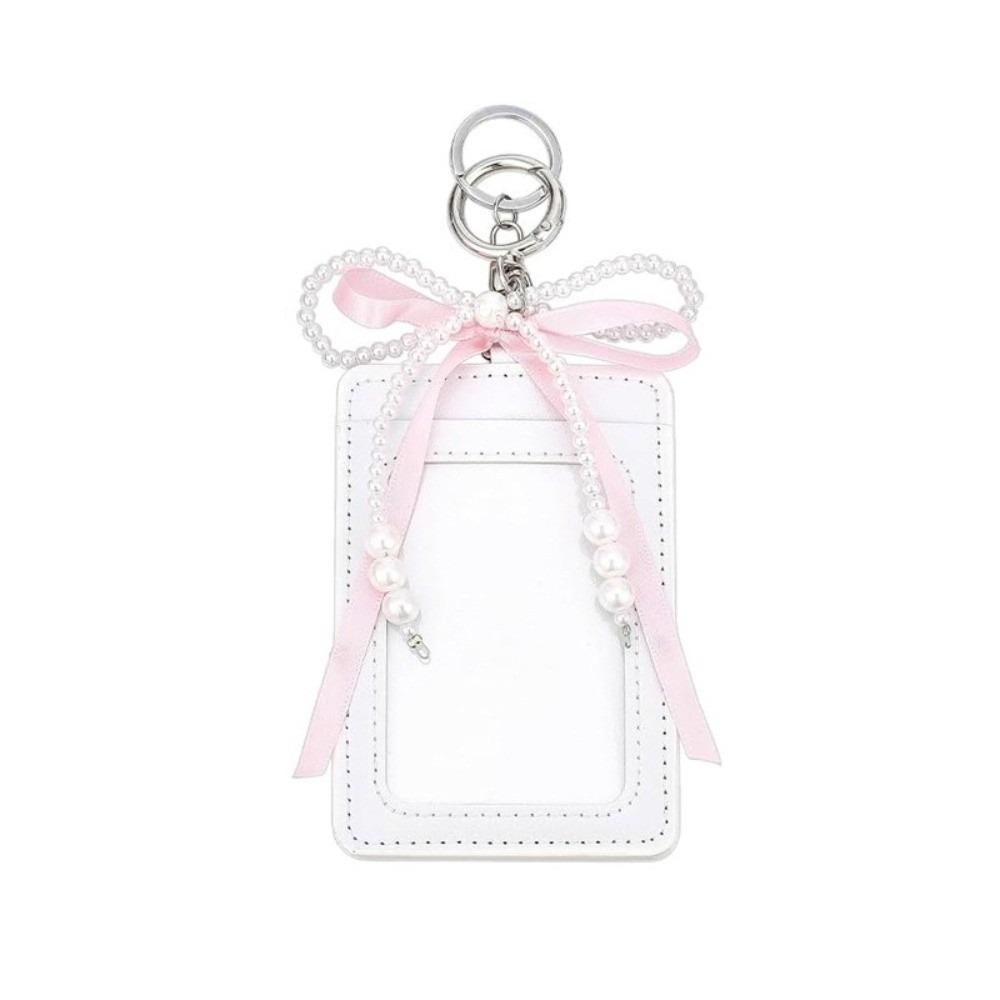Thin Short Card Bag Pearl Bow Card Holder Cute Woman Wallet  Lady белый