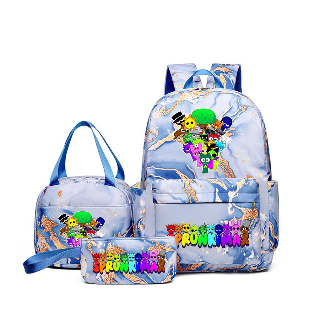 School Season, Rhythm Box Sprunki Elementary School Bag Large Capacity Backpack Printed Cartoon Backpack Three-piece set