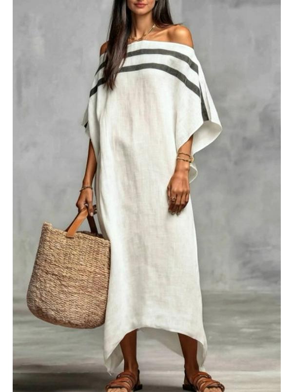 Vestido largo casual de hombros descubiertos con bloques de color 2026 para vacaciones