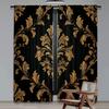 Set Of 2 Flat Printing Curtain Golden Ornamental Flourish Digital Printed Polyester Drapes Family Party Decoration Use Home