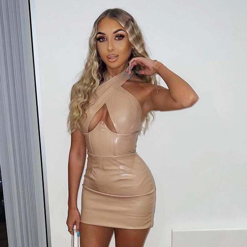 Damen Sommer Hängender Hals Sexy Paket Hüfte Ärmellose Kleider