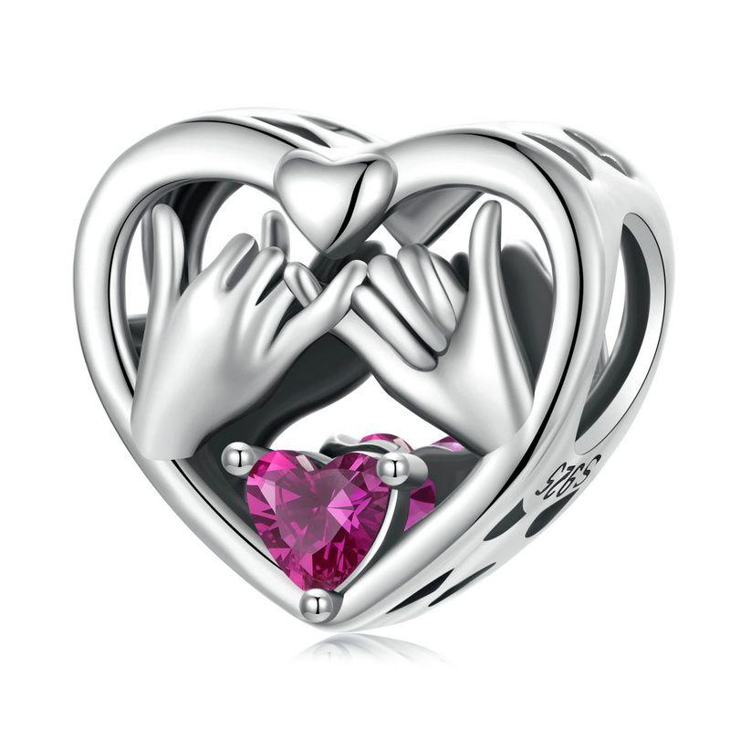 WOSTU Valentine Series 925 Silver Love Heart Charms Key Pendant Murano Glass Bead Fit Bracelet Jewelry Making Gift For Lover Her