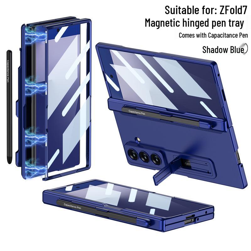 Samsung Z Fold7 Magnetic Solid Color Flip Case with Pen Slot and Stand
