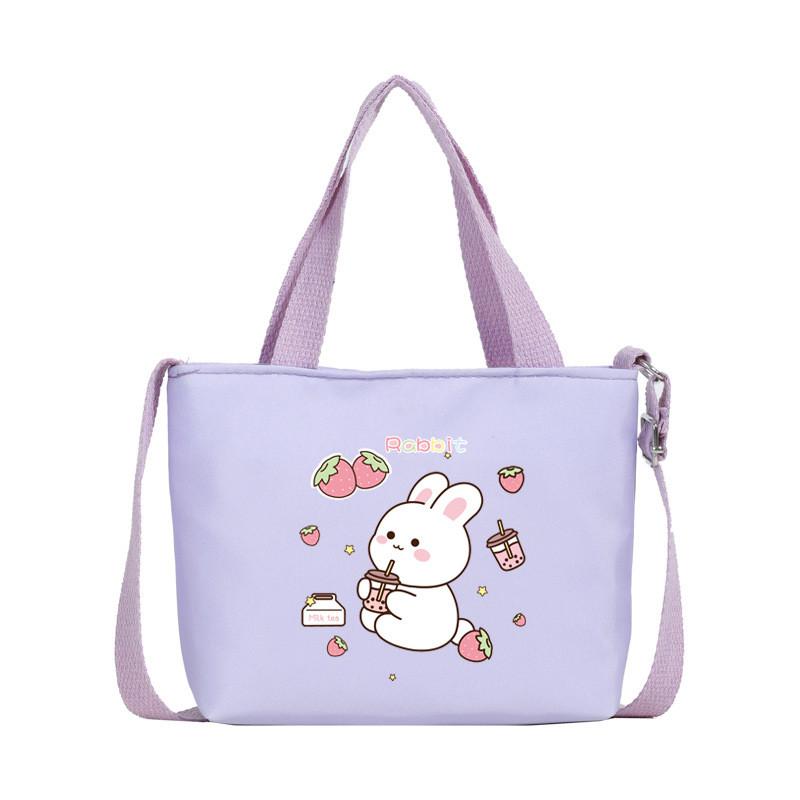 Cartoon Cute Rabbit Strawberry Print Children Shoulder Canvas Bag For Daily Use