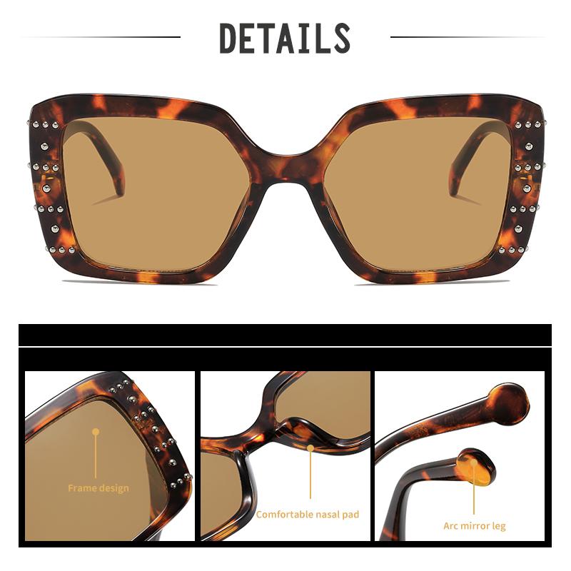 New 2026 Modern Chic Oversized Square Sunglasses with Black Frame, Studded Accents, and Dark Lenses for Bold Trendy Retro