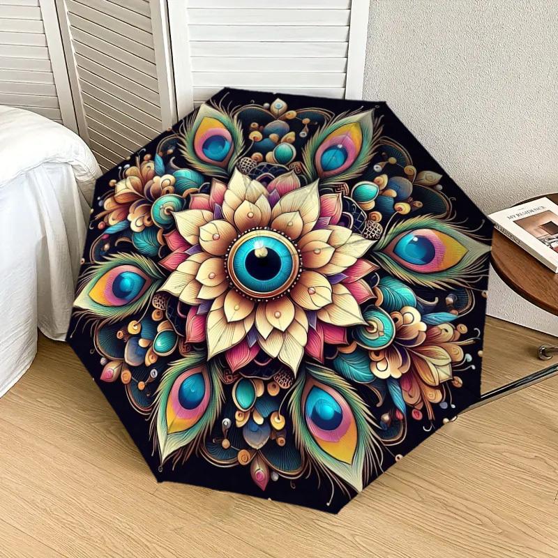1pc Peacock Feather Mandala Artwork Umbrella with Plastic Handle,Suitable for All Seasons Home Travel Outdoor UmbrellaDD1487