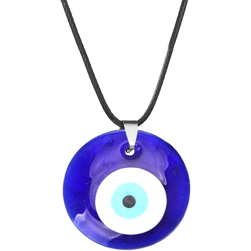 European & American Pink Wax Rope Necklace with Turkish Blue Evil Eye Pendant