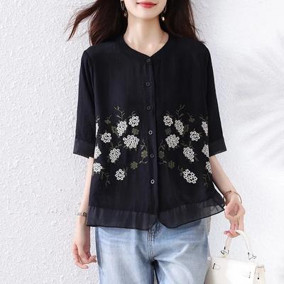 Summer New All Match Retro Style Shirt Loose and Slimming Versatile Short Sleeved Supply Elegant Fashion Top