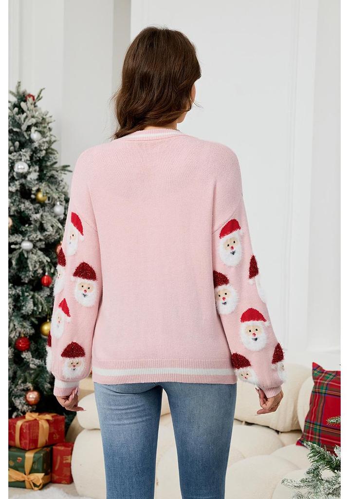 Women's Casual Santa Jacquard Cardigan Sweater - Autumn/Winter Collection