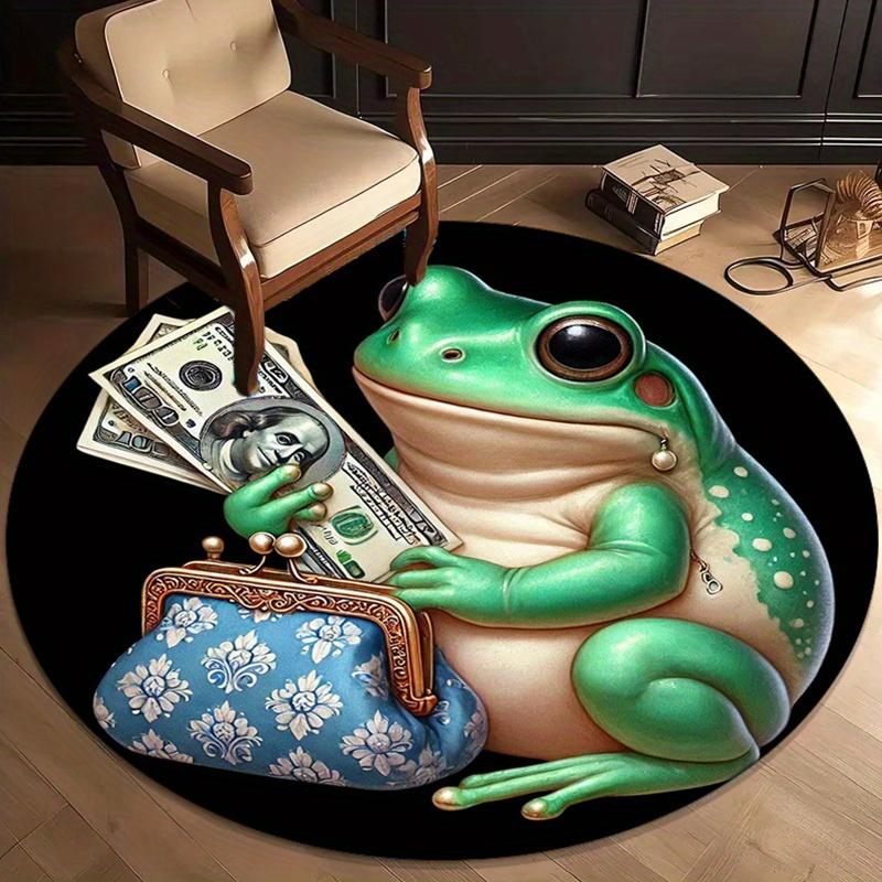 

Money Frog Round Rug Crystal Velvet Wealth Symbol Feng Shui Fortune Floor Mat Lucky Money Bag Animal Design Home Decor Carpet 60cm