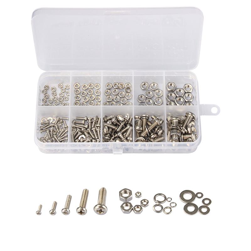 320Pcs Stainless Steel SS304 Screws an Head Screws Nuts Bolts Assortment Kit M2 M2.5 M3 M4 M5 Metic Nut and Bolt Assortment