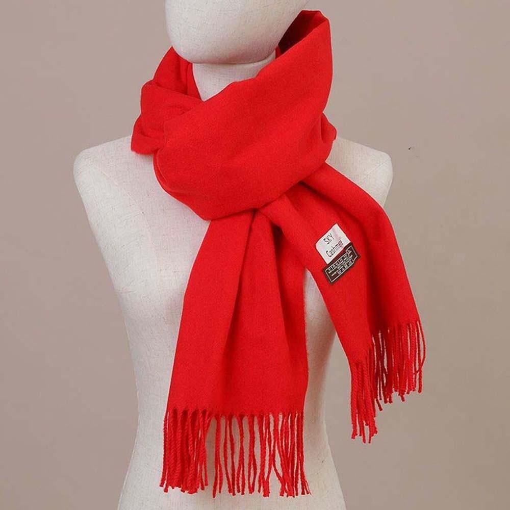 Soft Solid Color Shawl Polyester Long Neckscarf with Tassel Gifts Classic Wool Scarf Men