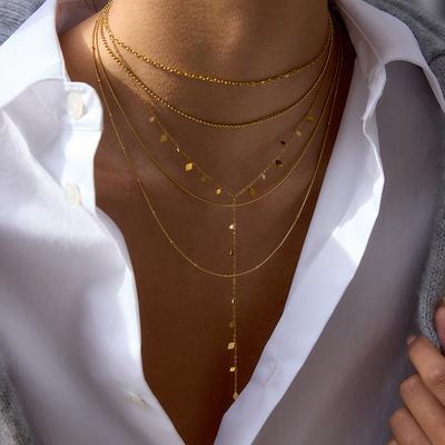 Premium Design 18 Karat Gold Mehrschichtiges Tragehalskette Schlüsselbein Kette Halskette