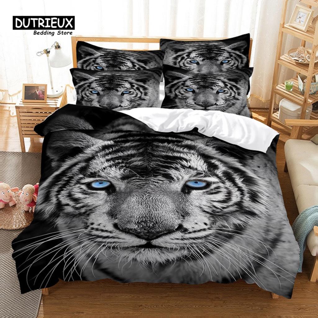 Running Tiger Bedding Set, 3Pcs Duvet Cover Set, Soft Comfortable Breathable Duvet Cover, For Bedroom Guest Room Decor