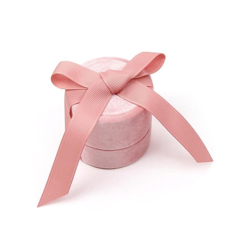 RINNTIN JB01Bespoke Design Ring Necklace Packaging Premium Velvet Round Jewelry Box With Logo