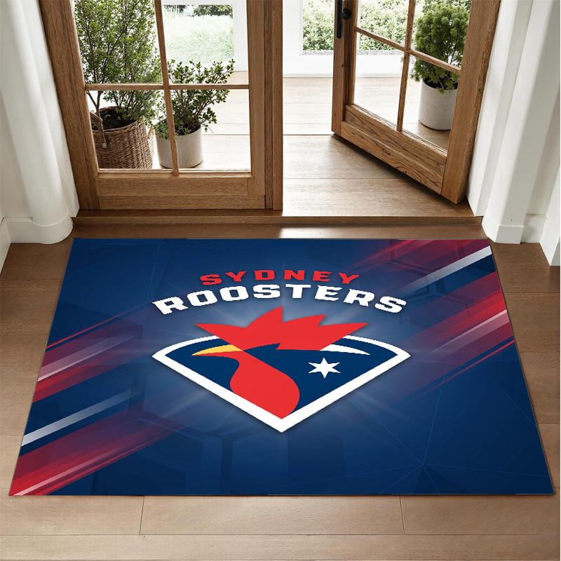 Sydney Roosters Design Crystal Velvet Rug Soft Decorative Mat for Bedroom Entrance