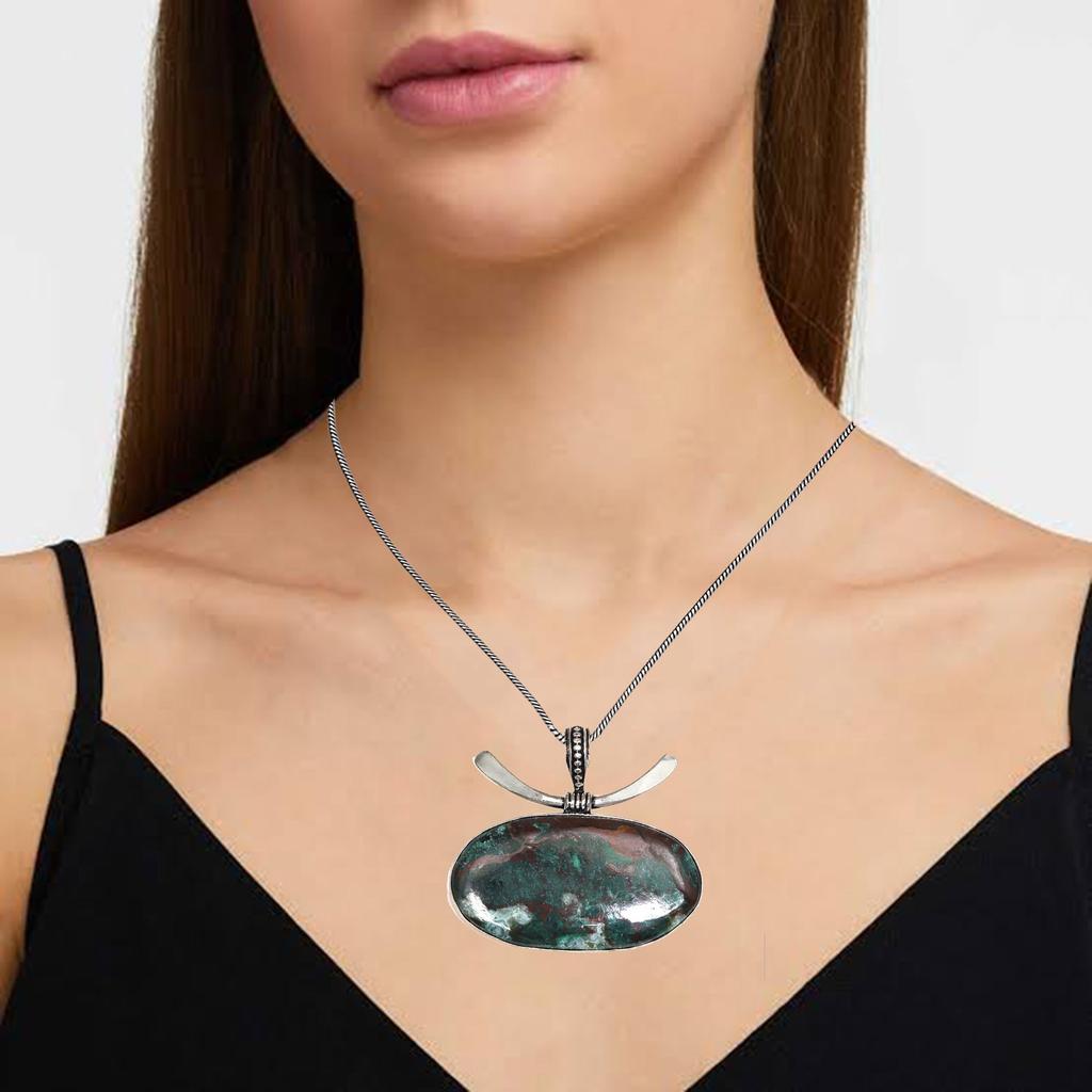 Chrysocolla Gemstone Handmade Women's Unisex Silver Jewelry Pendant 1.75