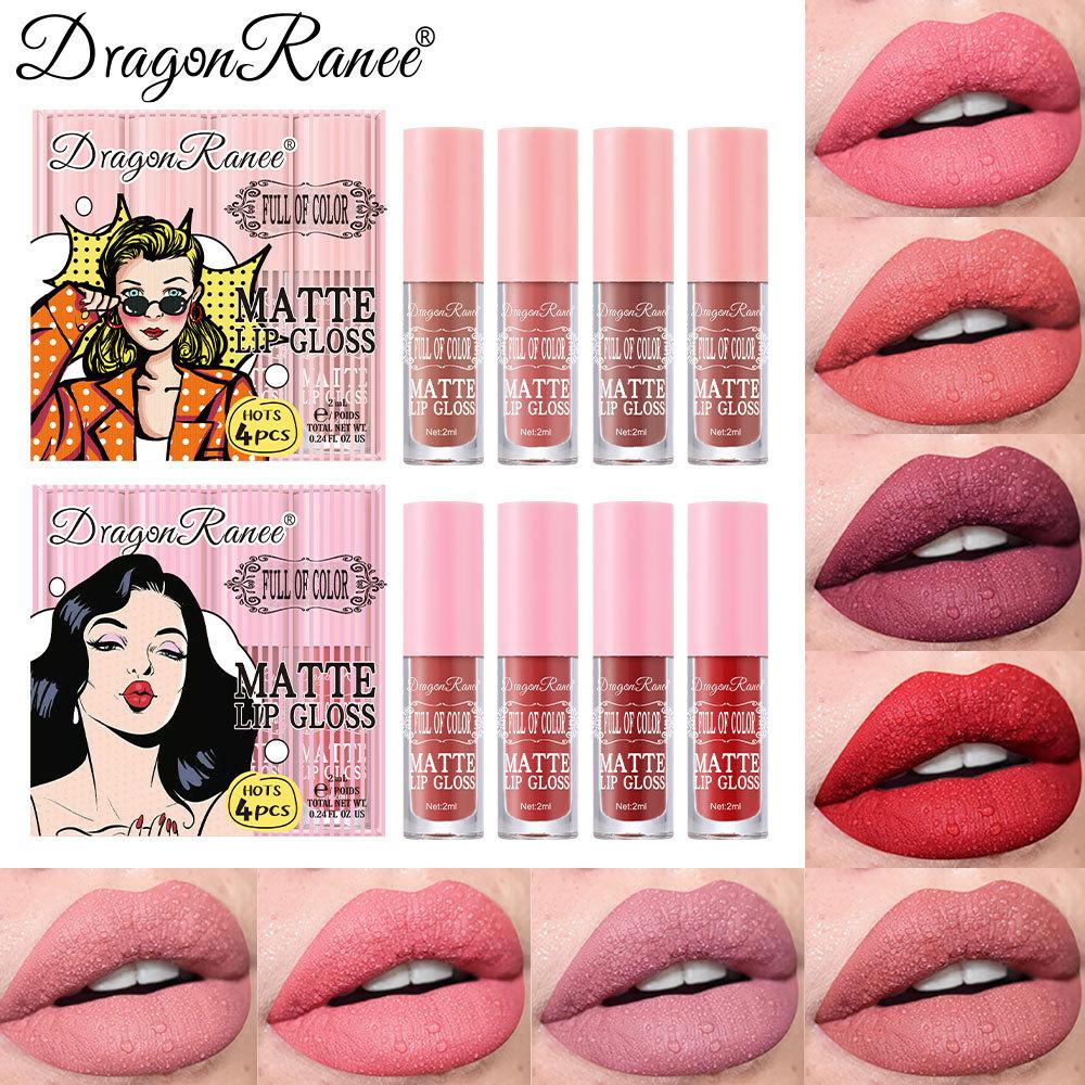 Matowy Błyszczyk do Ust Matowy Brytyjski Styl Nude Wodoodporny Błyszczyk do Ust Urocze Pudełko Czterech Sztuk Zestaw Kosmetyków do Ust